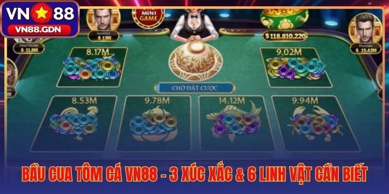 Bộ khung 3 xúc xắc và 6 linh vật trên bàn chơi VN88