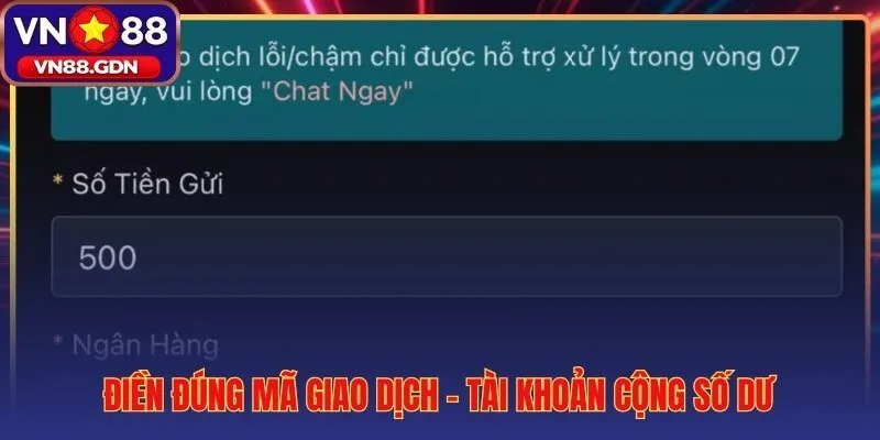 Mã giao dịch chính xác số dư cộng tự động sau 1 đến 3 phút